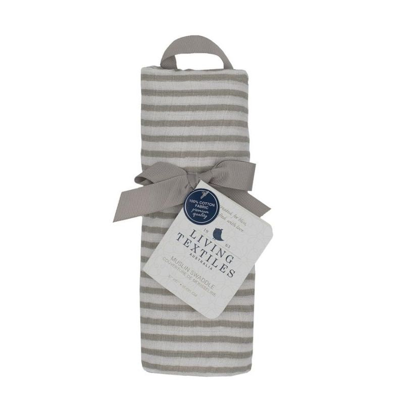 Cotton Muslin Swaddles Grey Stripes