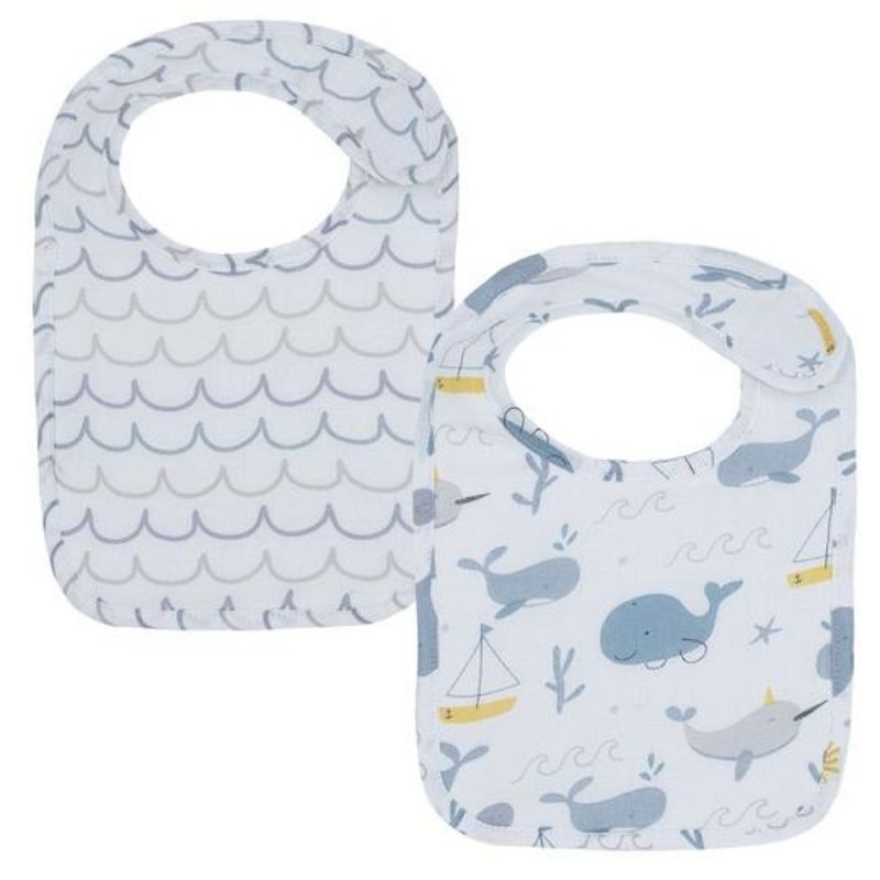 2 Pack Muslin Bibs Whale of a Time