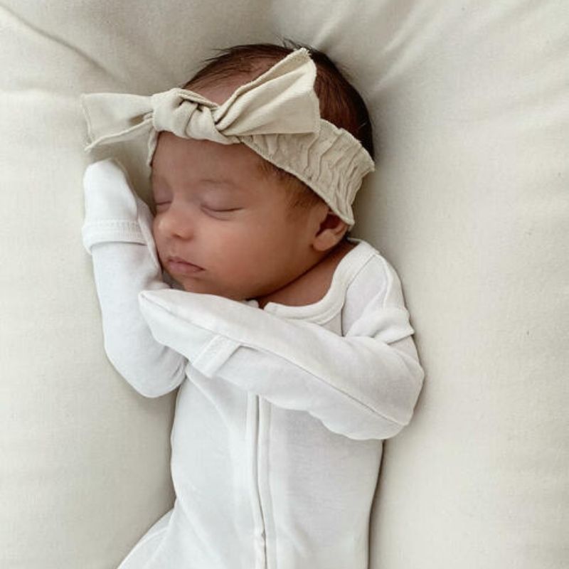 Organic Smocked Tie Headband Stone