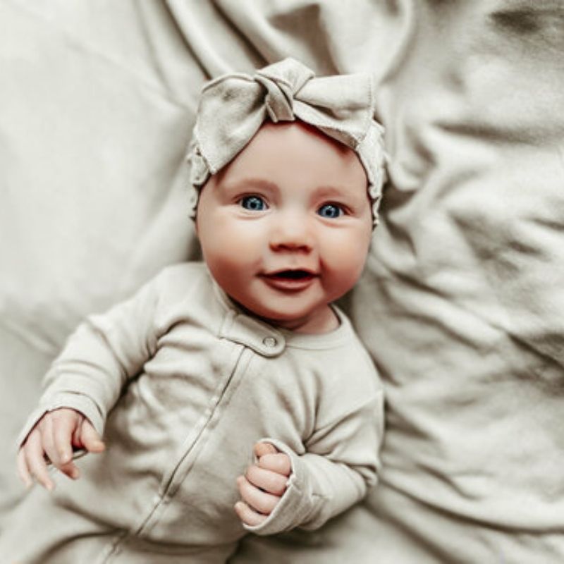Organic Smocked Tie Headband Stone