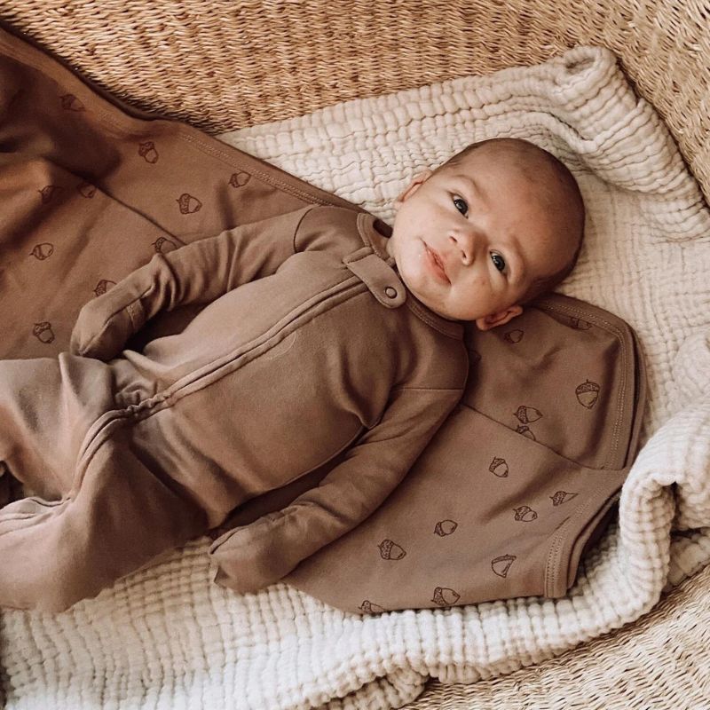 Organic 2-Way Zipper Baby Footie Latte