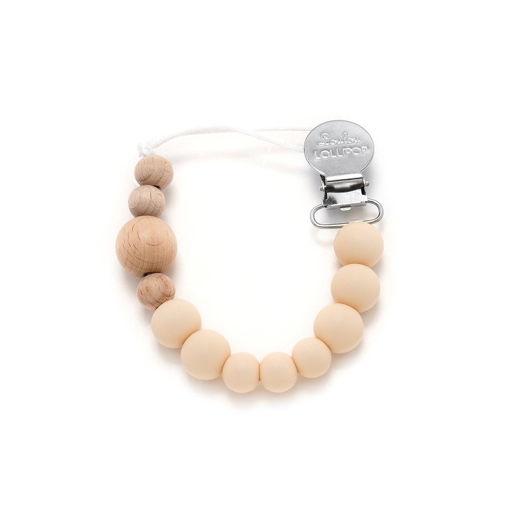 Wood + Silicone Pacifier Clip Beige