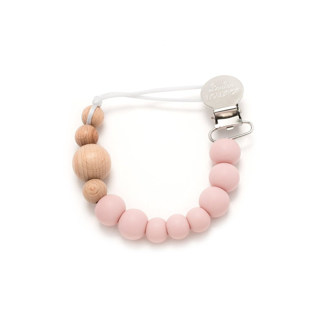 Wood + Silicone Pacifier Clip Pink