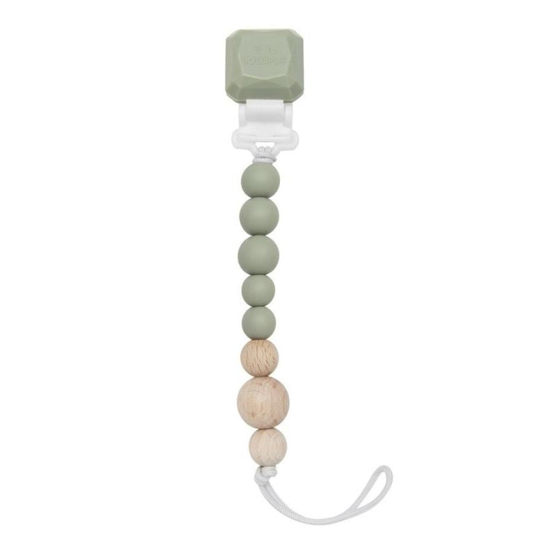 Colour Pop Silicone & Wood Pacifier Clips Silver Sage