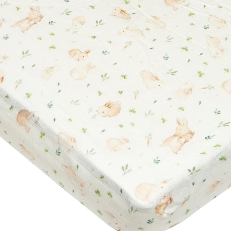 Fitted Muslin Crib Sheets Bunny Meadow