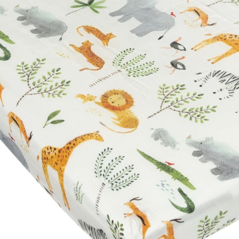 Fitted Muslin Crib Sheets Safari