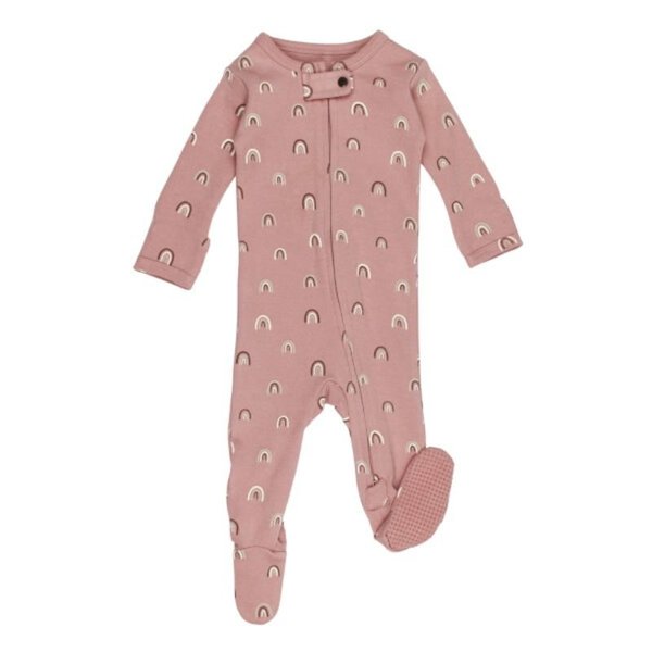 Organic Zipper Footed Sleeper - Patterns Mauve Rainbow