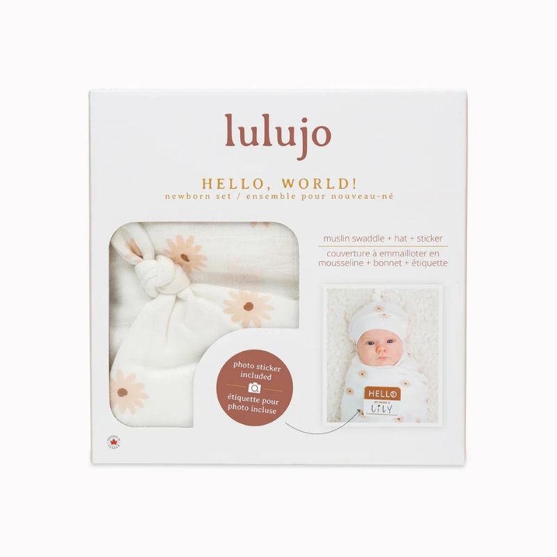Hello World Swaddle & Knotted Hat Set