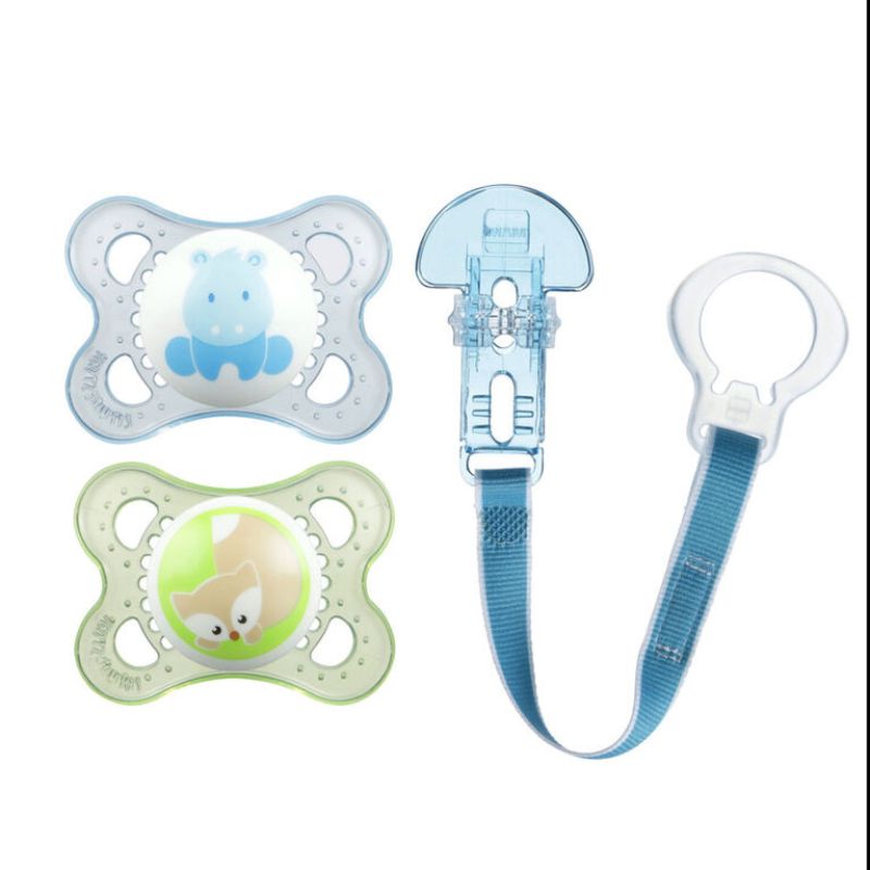 Animal Orthodontic Pacifiers and Pacifier Clip - Blue