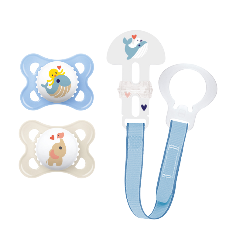 Animal Orthodontic Pacifiers and Pacifier Clip - Blue