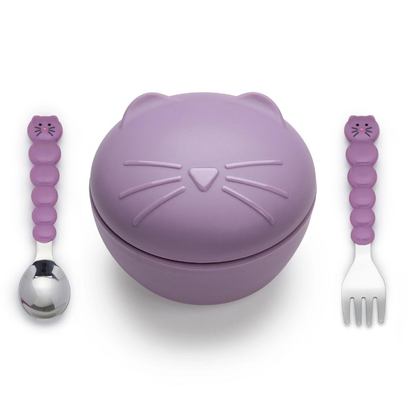 Silicone Animal Bowl with Lid and Utensils