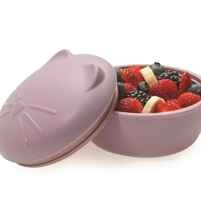 Silicone Animal Bowl with Lid and Utensils Cat