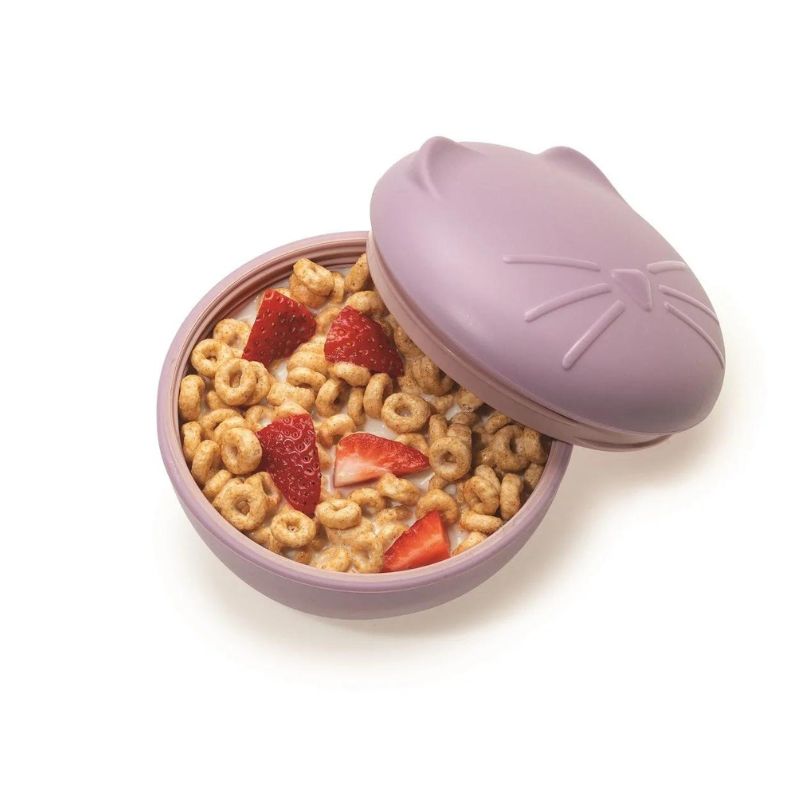 Silicone Animal Bowl with Lid and Utensils Cat