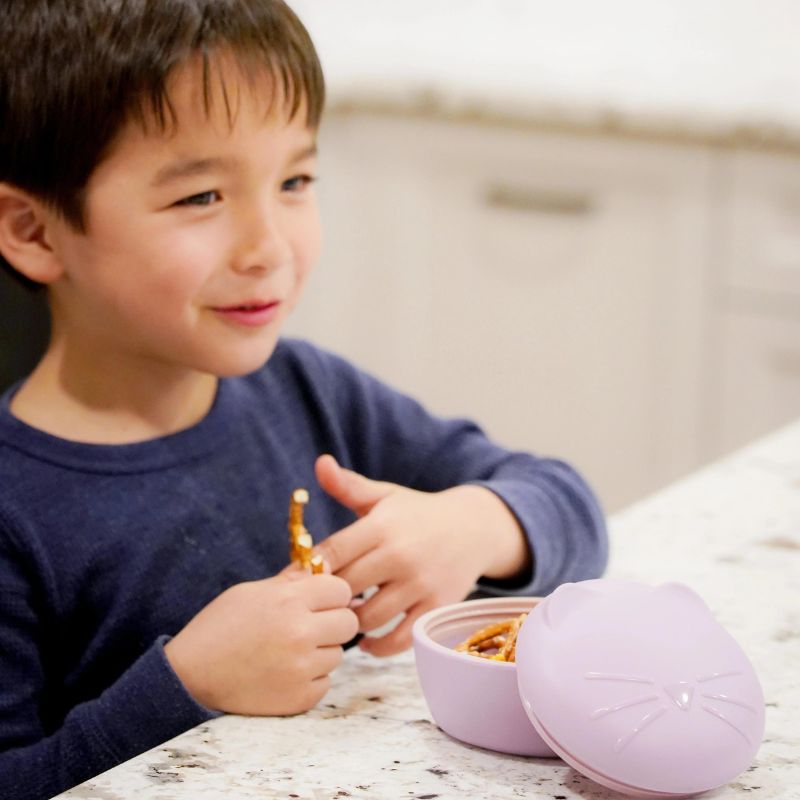 Silicone Animal Bowl with Lid and Utensils Cat