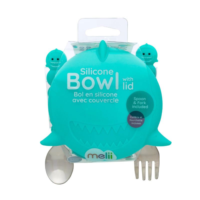 Silicone Animal Bowl with Lid and Utensils Shark