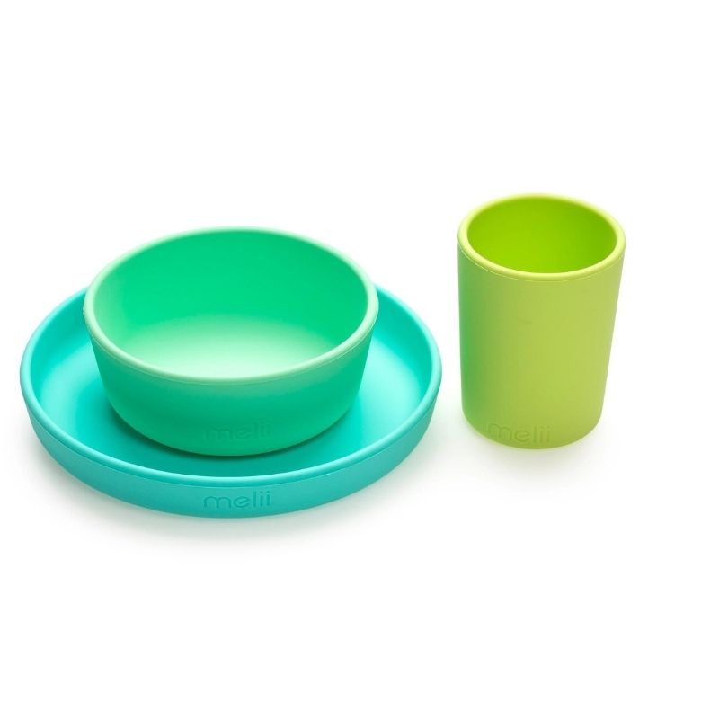 3 Piece Silicone Meal Set Lime/Mint/Blue