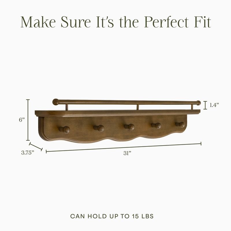 Liberty 31" Wall Shelf with Hooks