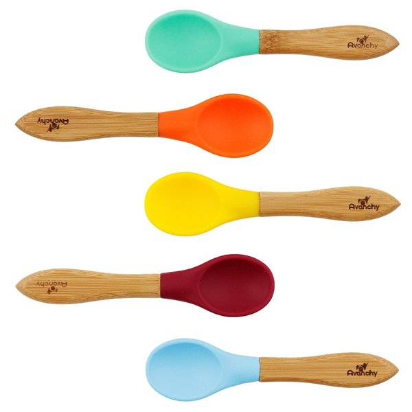 Bamboo Spoons - 5 Pack Green/Blue/Red/Yellow/Orange