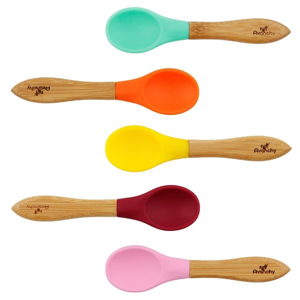 Bamboo Spoons - 5 Pack Green/Pink/Red/Yellow/Orange