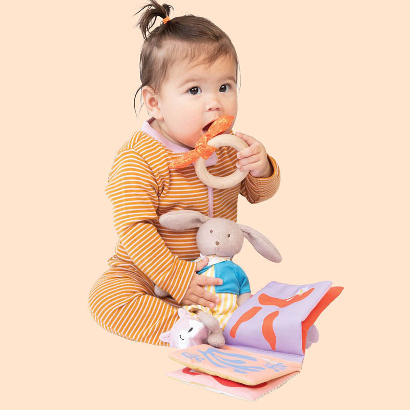 Soft Book, Bunny Toy & Wooden Teether Gift Set