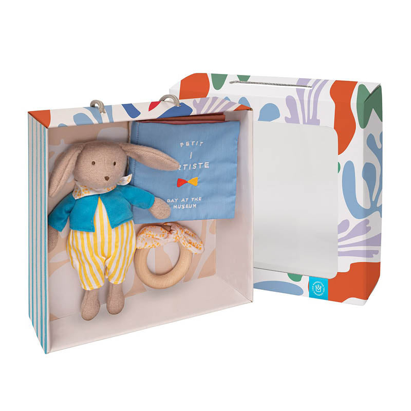 Soft Book, Bunny Toy & Wooden Teether Gift Set Petit Artiste