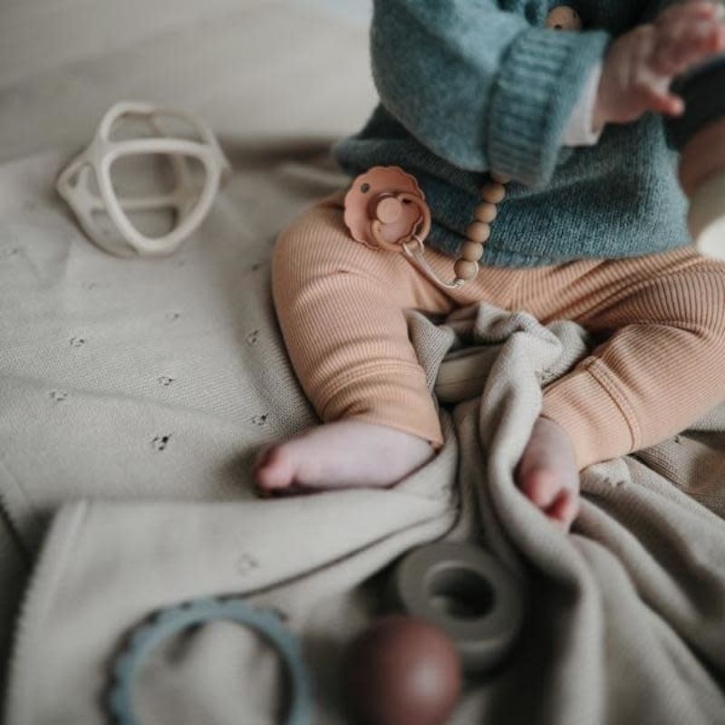 Knitted Pointelle Baby Blanket Gray Melange