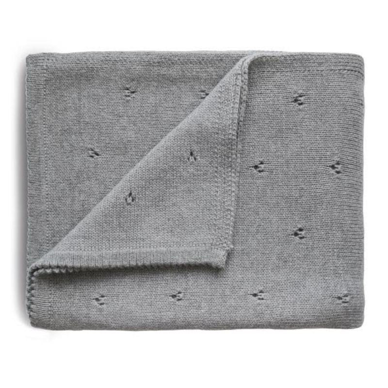 Knitted Pointelle Baby Blanket Gray Melange