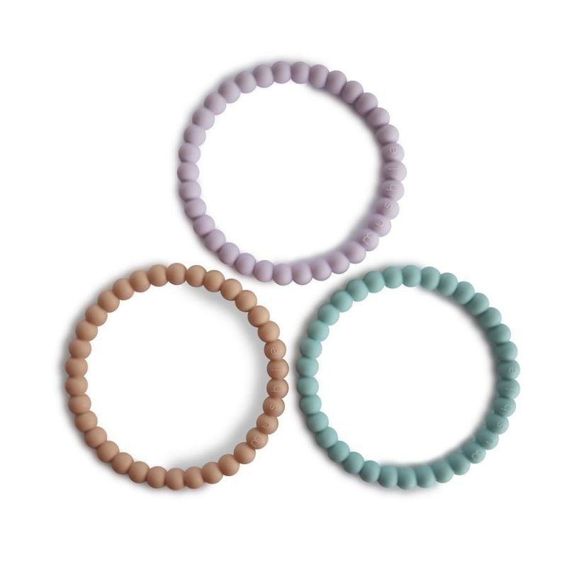 Pearl Teething Bracelets - 3 Pack Lilac Cyan and Soft Peach