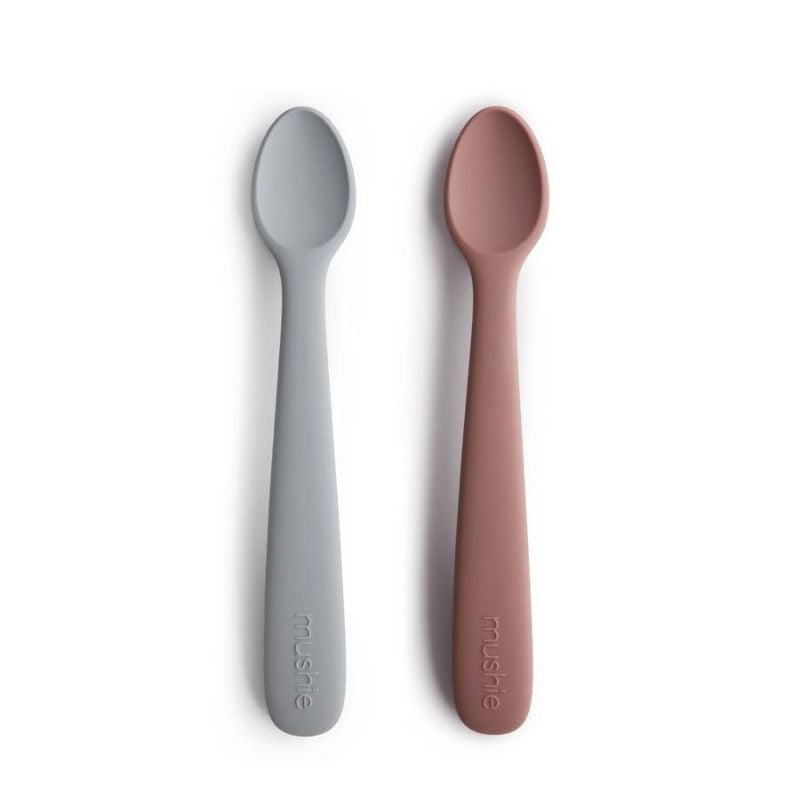 Silicone Feeding Spoons 2-Pack Stone and Cloudy Mauve