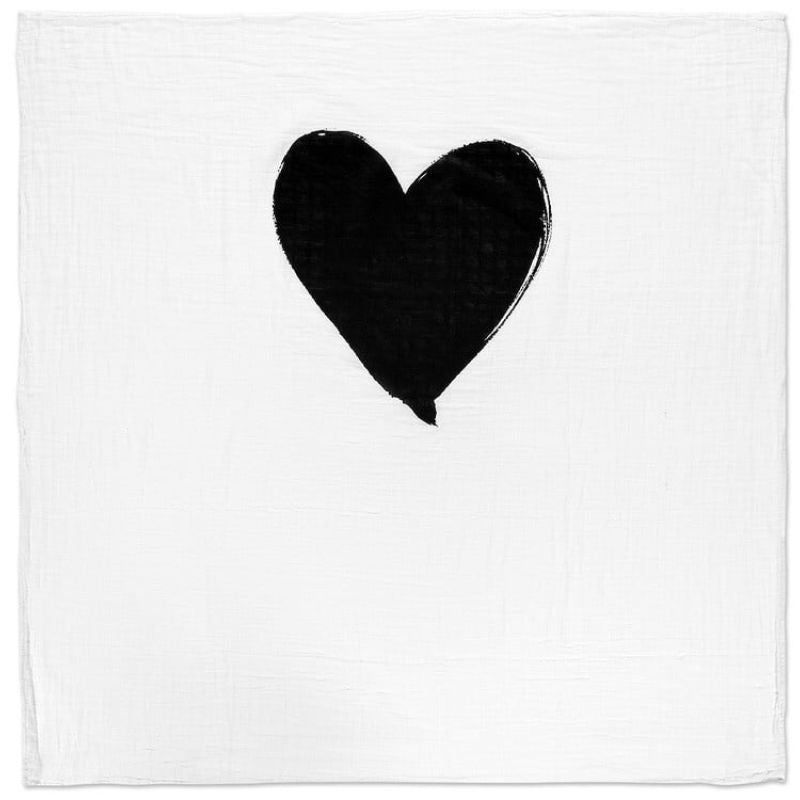 Organic Cotton Muslin Swaddle Blanket  Single Heart
