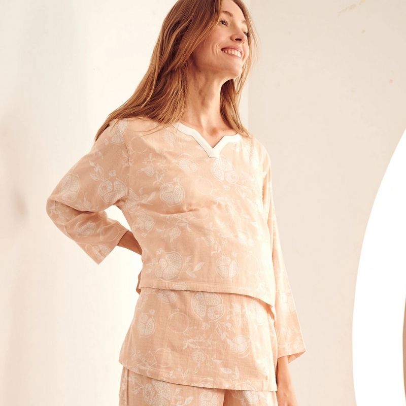 Women's Bamboo 3/4 Sleeve Nursing PJ Set Pomegranate