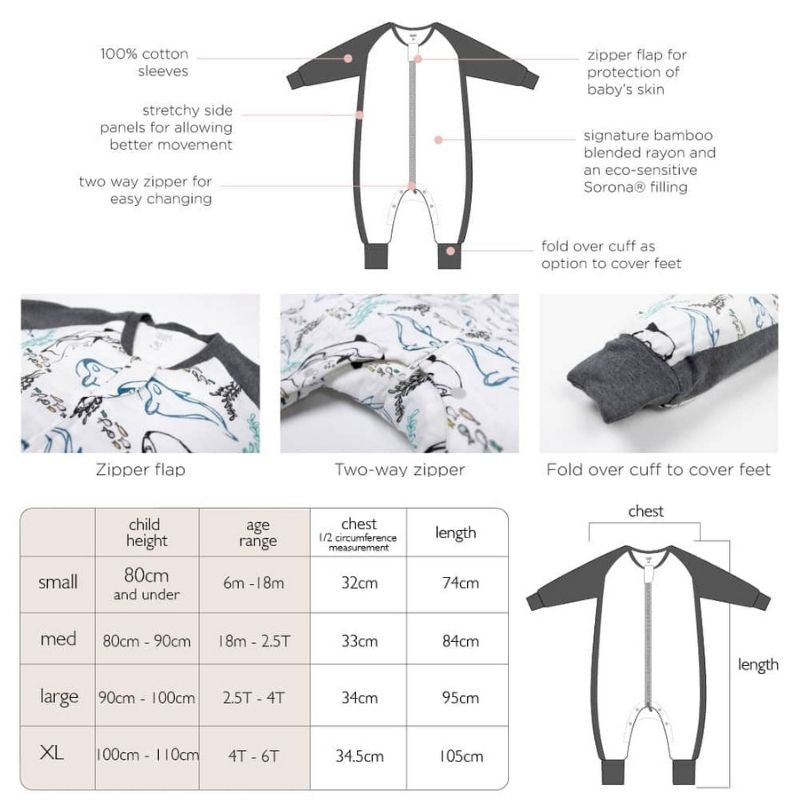 Raglan Bamboo Long Sleeve Sleep Suit - 2.5 TOG