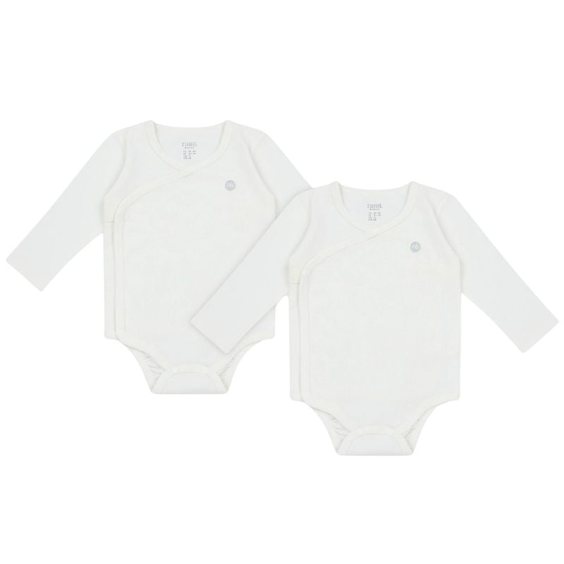 Basics Organic Cotton Ribbed Kimono Long Sleeve Onesie - 2 Pack White