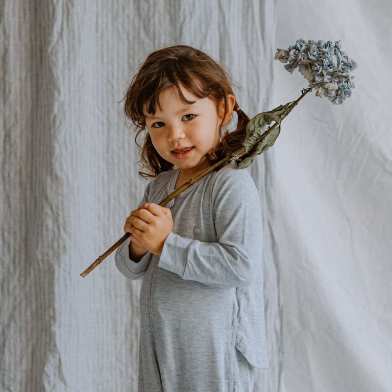 Bamboo Cotton Long Sleeve Drop Bottom Romper Grey Dawn