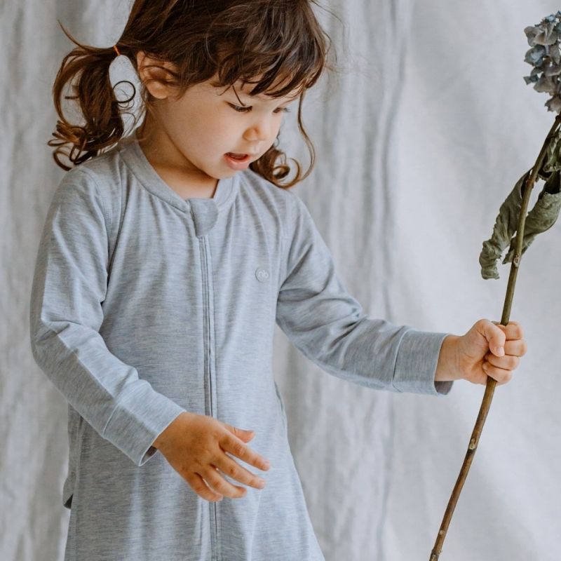 Bamboo Cotton Long Sleeve Drop Bottom Romper Grey Dawn