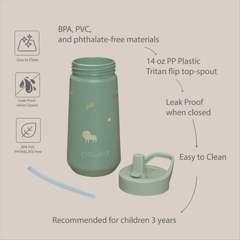 Flip-Top Straw Drinking Bottle - 14 Oz
