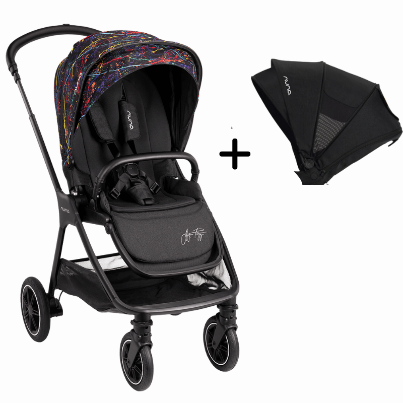 TRIV Stroller in Rainbow + Extra Black Canopy Bundle