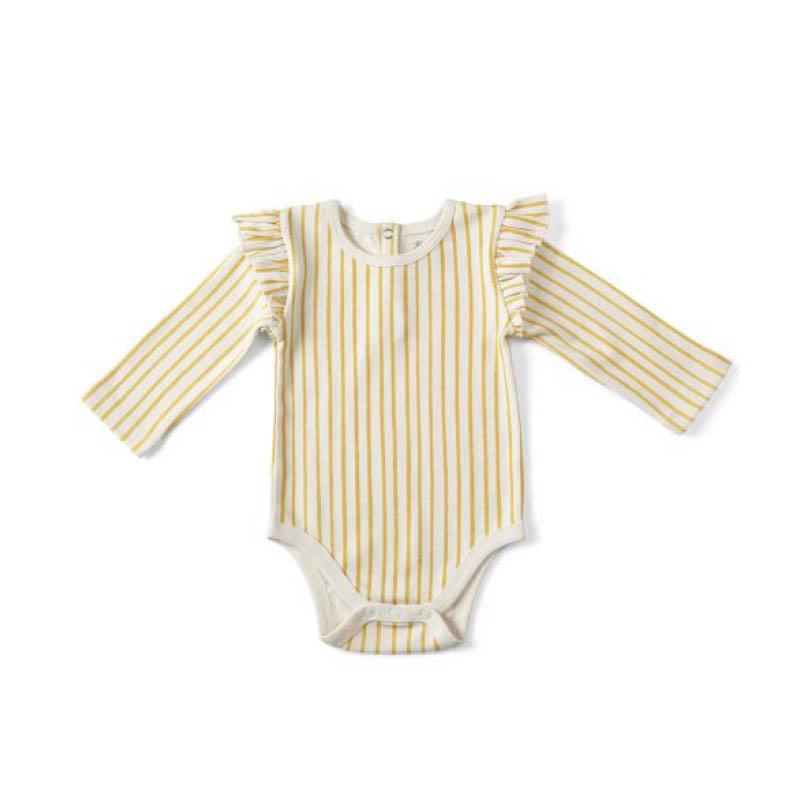 Stripes Away Long Sleeve w/ Ruffle One-Piece Marigold