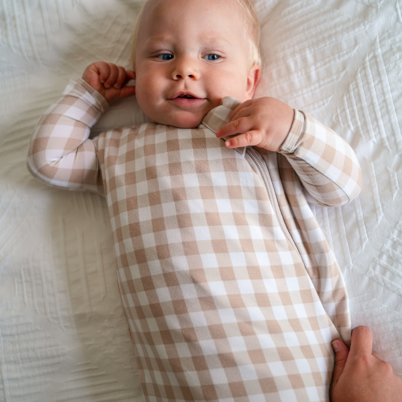 Pip Phee Bamboo Sleep Bag 1 TOG Tan Gingham 0 6 Months