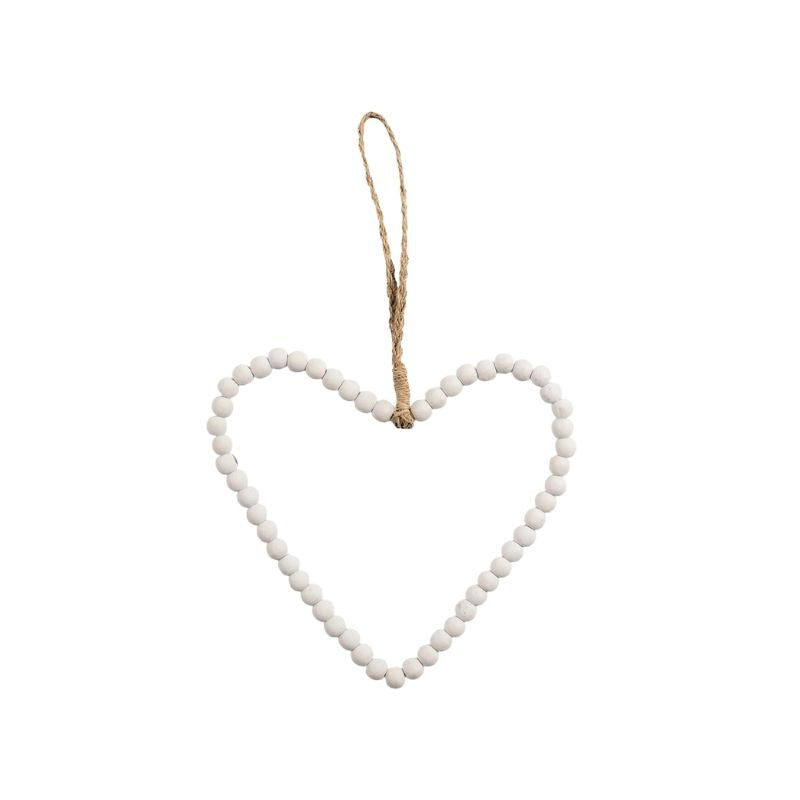 Wooden Beaded Heart White
