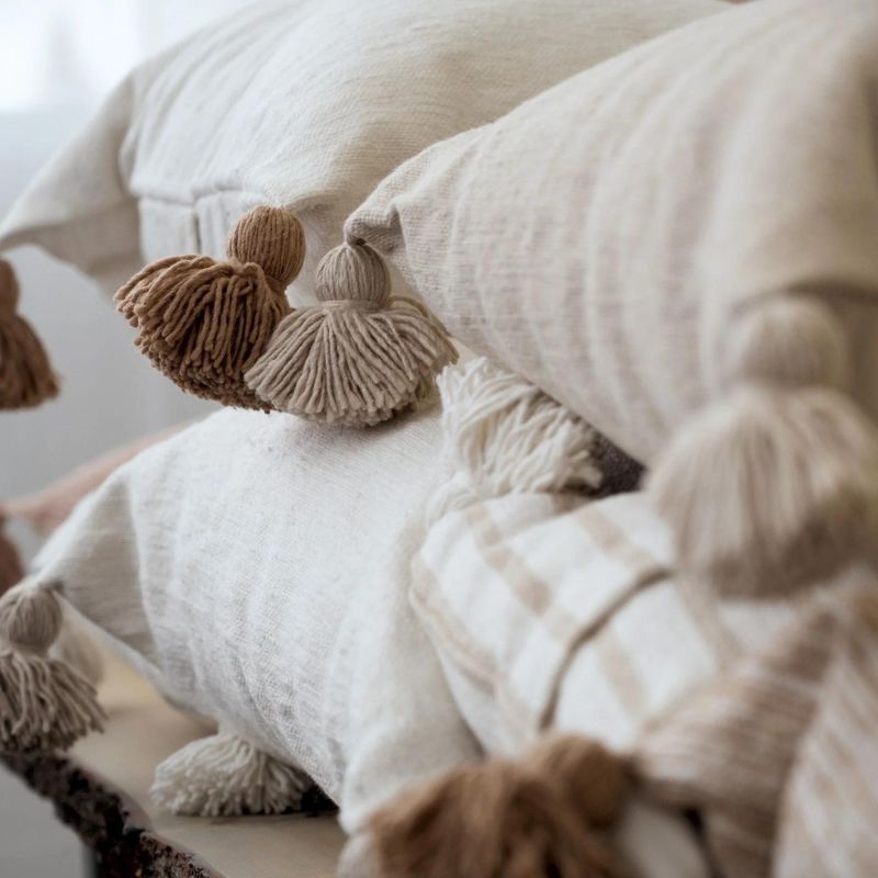 Beige Striped Moroccan Pillow