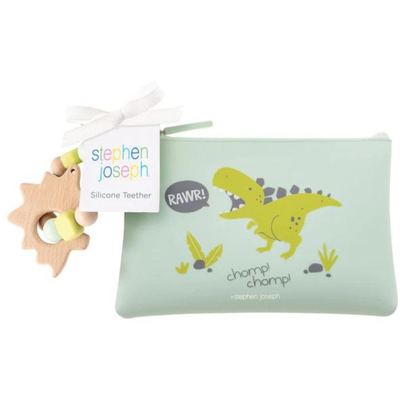 Silicone Teether with Pouch Dino