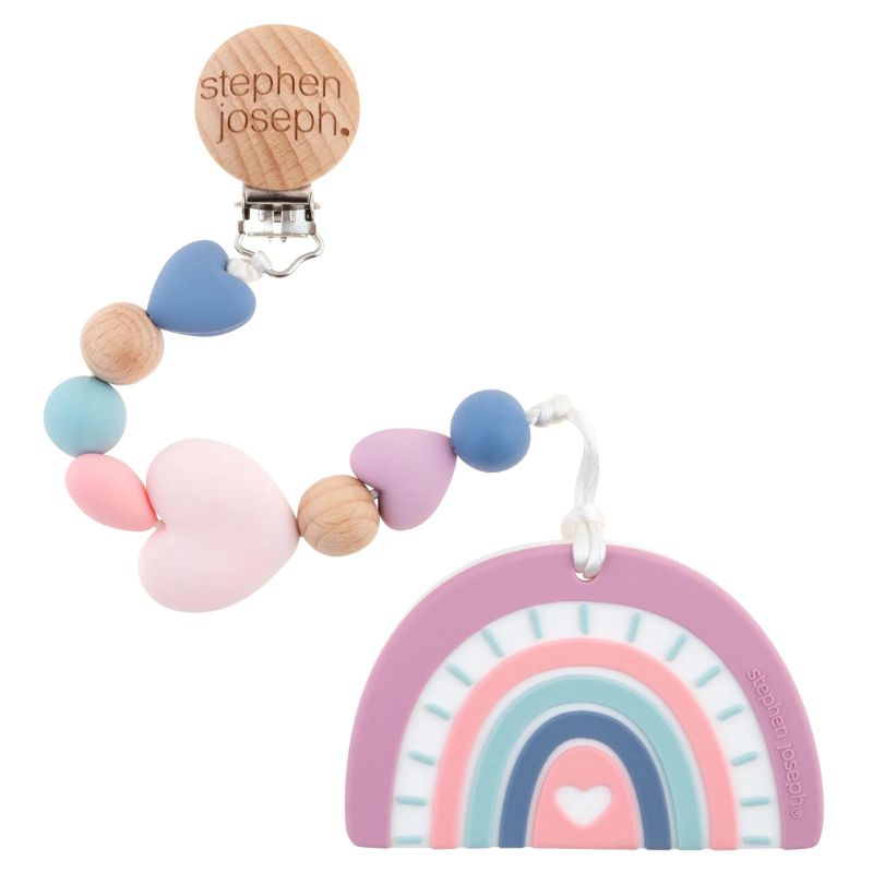 Silicone Teether with Pacifier Clip Rainbow