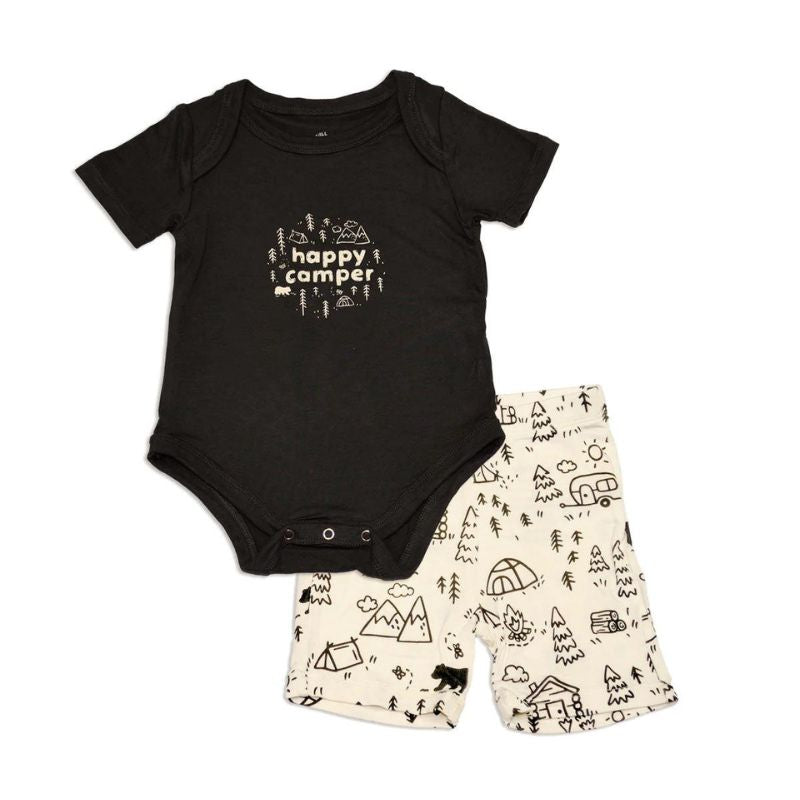 Bamboo Short Sleeve Onesie & Short Set Doodle Camp