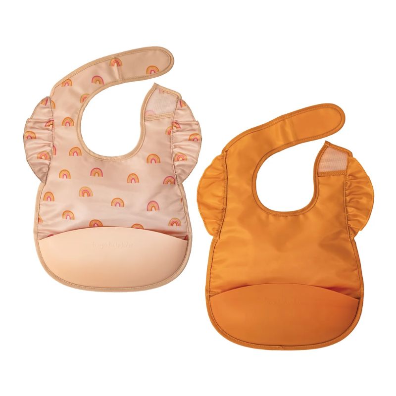 Mess-proof Silicone Pocket Bibs - 2 Pack Boho Rainbow/Cinnamon