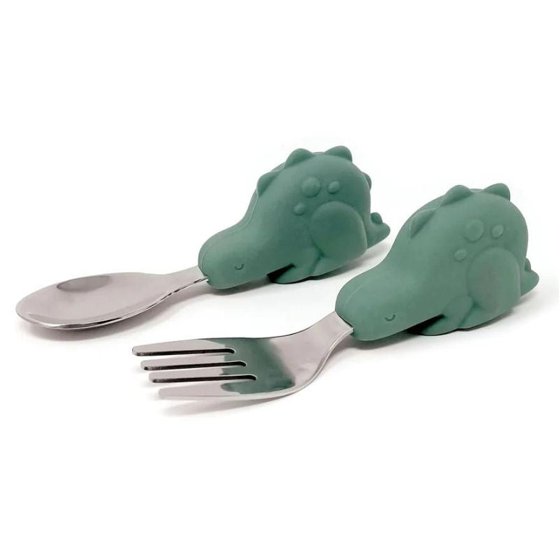 Animal Utensils Olive Green Dinosaur