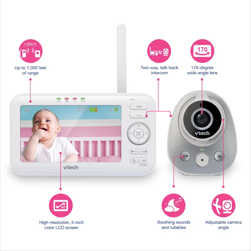 Moniteur vidéo numérique pour bébé de 5 po - Objectif grand angle