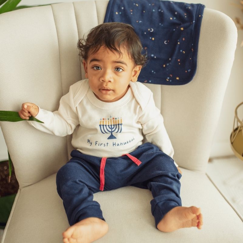 Holiday Graphic Long Sleeve Bodysuit My First Hanukkah