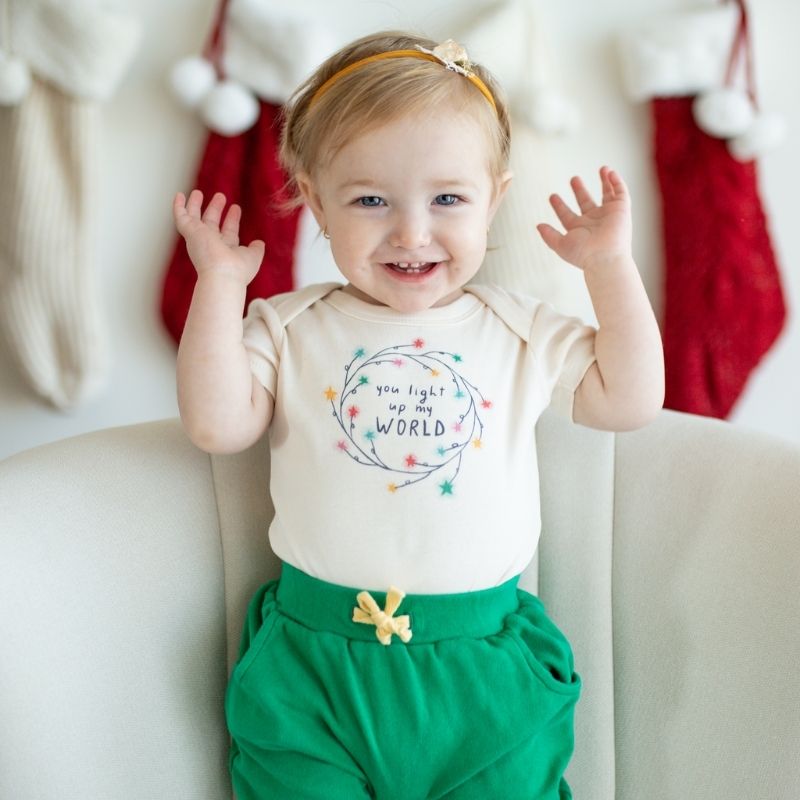 Holiday Graphic Short Sleeve Bodysuit Light Up My World