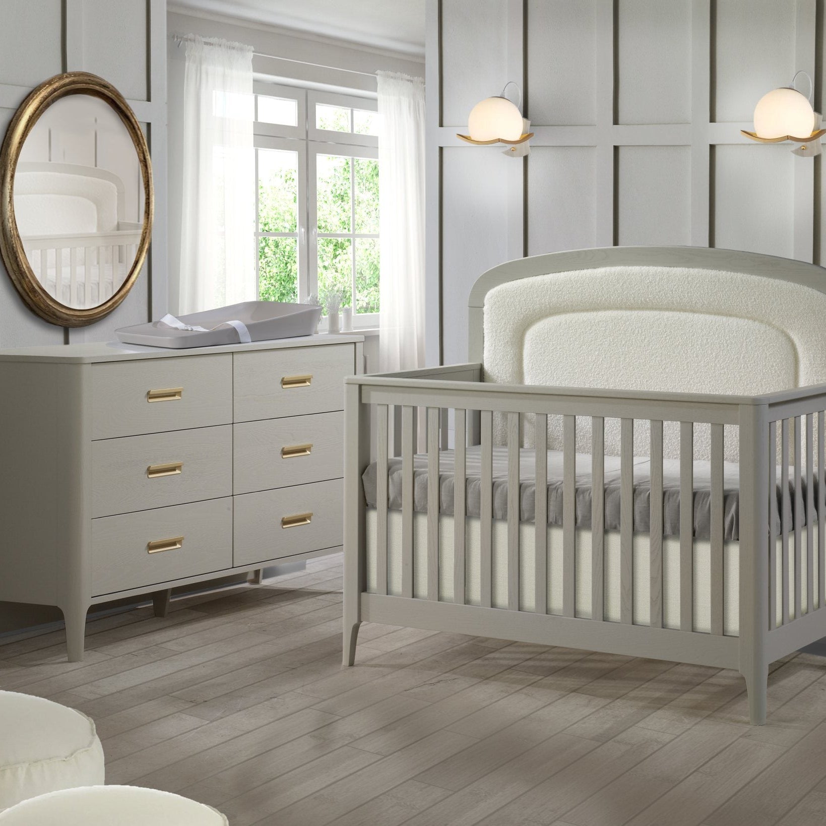 Palo 5-in-1 Upholstered Convertible Crib by Natart Juvenile at $1499! Shop now at Nestled by Snuggle Bugz for Cribs.